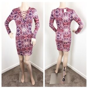 NEW Forever 21 navy/red lace up long sleeve dress